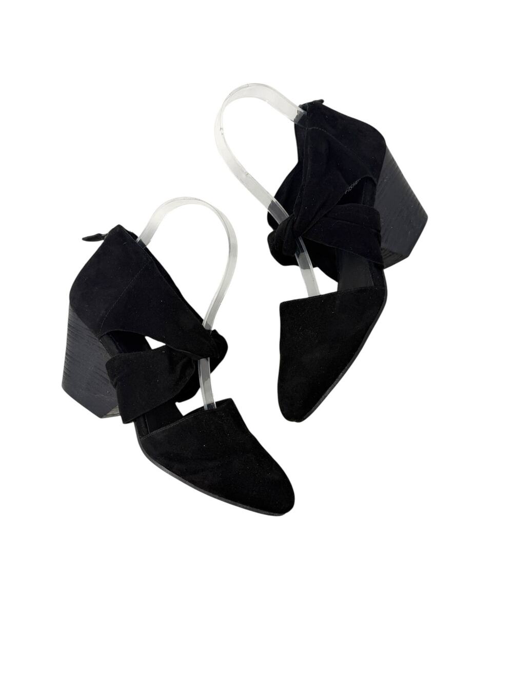 Eileen Fisher Mary Twist Front Suede Knotted Block Heel Pumps Black Size 8